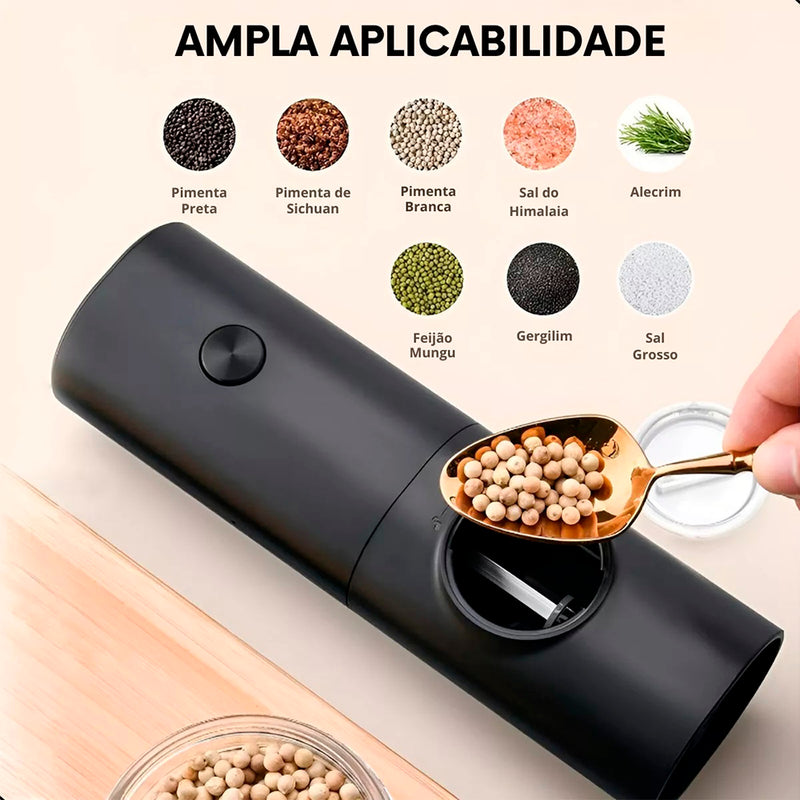 Moedor Elétrico de Pimenta, Sal e Temperos – Automático com Ajuste de Moagem