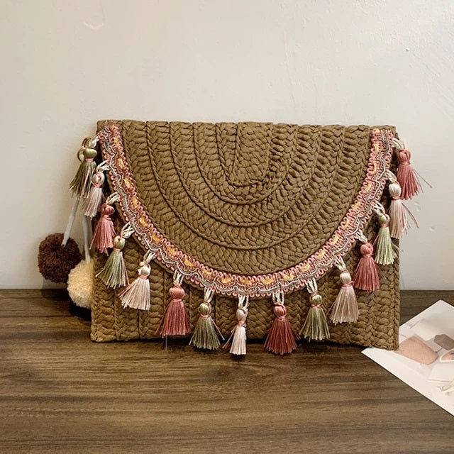 Bolsa Feminina de Ombro Boho Palha - Samira