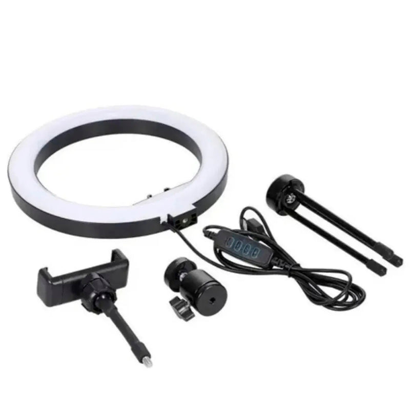 Ring Light Iluminador Led 8 Pol + Tripé De Mesa + Suporte Cel Video