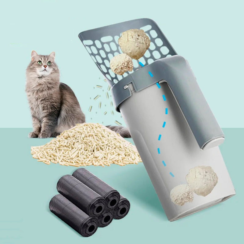 Pá de Limpeza para Gato com Dispenser – Coletor Integrado para Caixa de Areia e Vaso Sanitário Pet