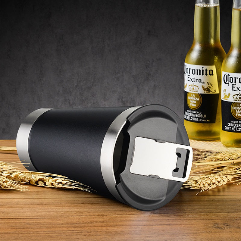 Copo Térmico De Inox 473ML Com Tampa e Abridor de Garrafa