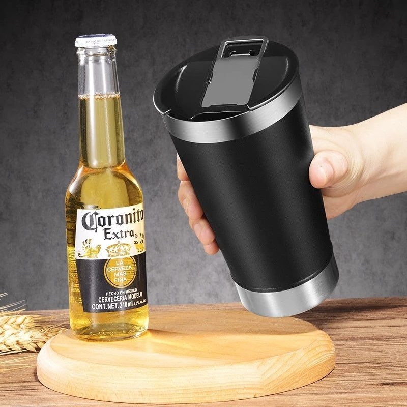 Copo Térmico De Inox 473ML Com Tampa e Abridor de Garrafa