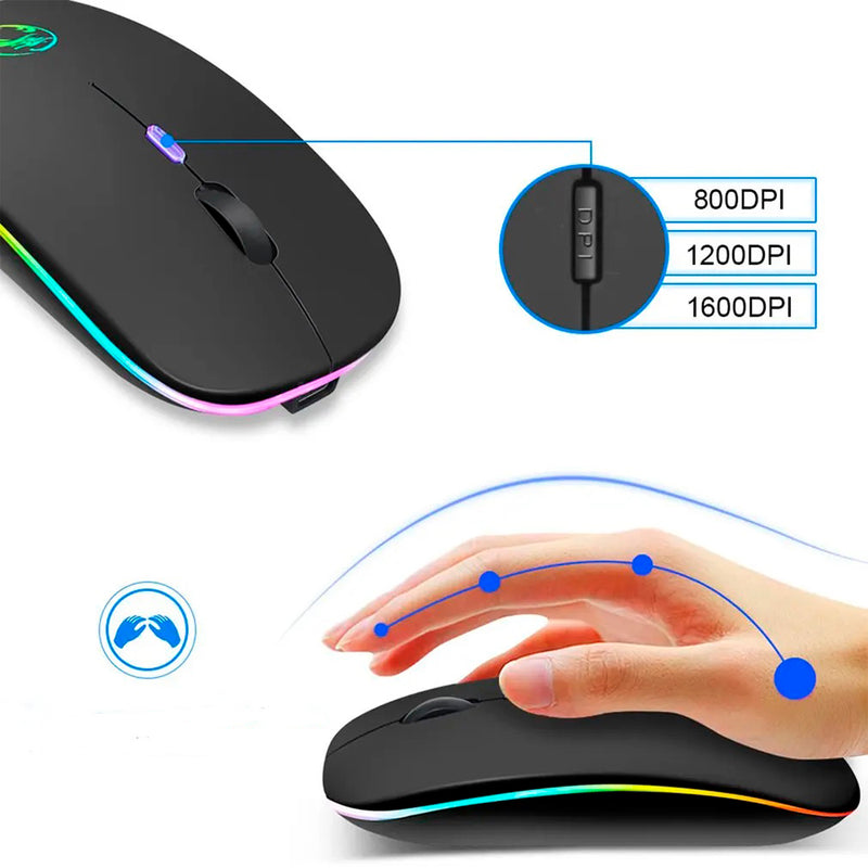 Mouse Led Sem Fio Bluetooth Dual Mode Wireless Recarregável