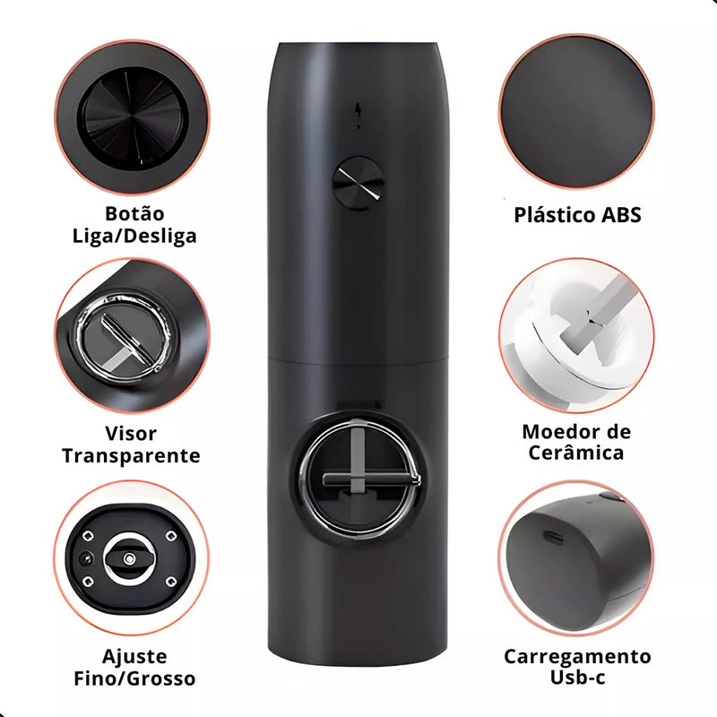 Moedor Elétrico de Pimenta, Sal e Temperos – Automático com Ajuste de Moagem