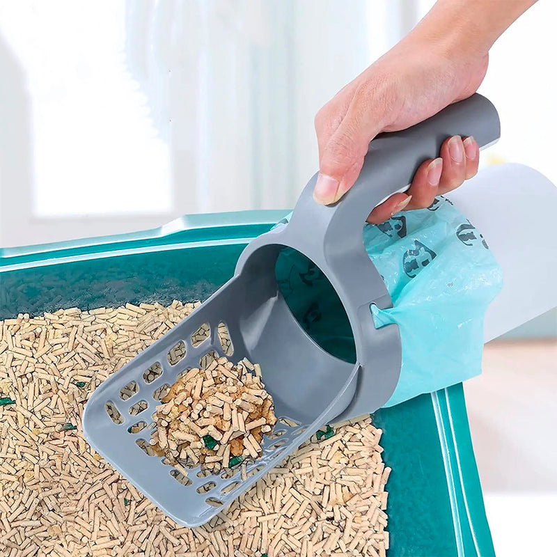 Pá de Limpeza para Gato com Dispenser – Coletor Integrado para Caixa de Areia e Vaso Sanitário Pet