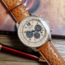 Relógio Masculino Cronógrafo Clássico com Pulseira de Couro Bege – Alta Performance e Estilo