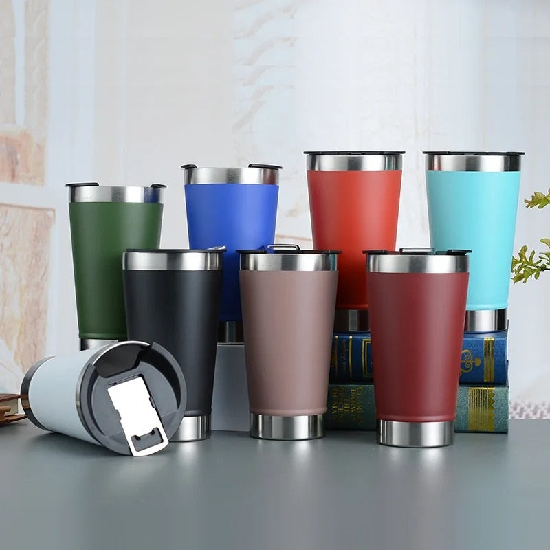 Copo Térmico De Inox 473ML Com Tampa e Abridor de Garrafa
