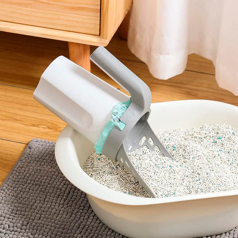 Pá de Limpeza para Gato com Dispenser – Coletor Integrado para Caixa de Areia e Vaso Sanitário Pet