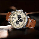 Relógio Masculino Cronógrafo Clássico com Pulseira de Couro Bege – Alta Performance e Estilo