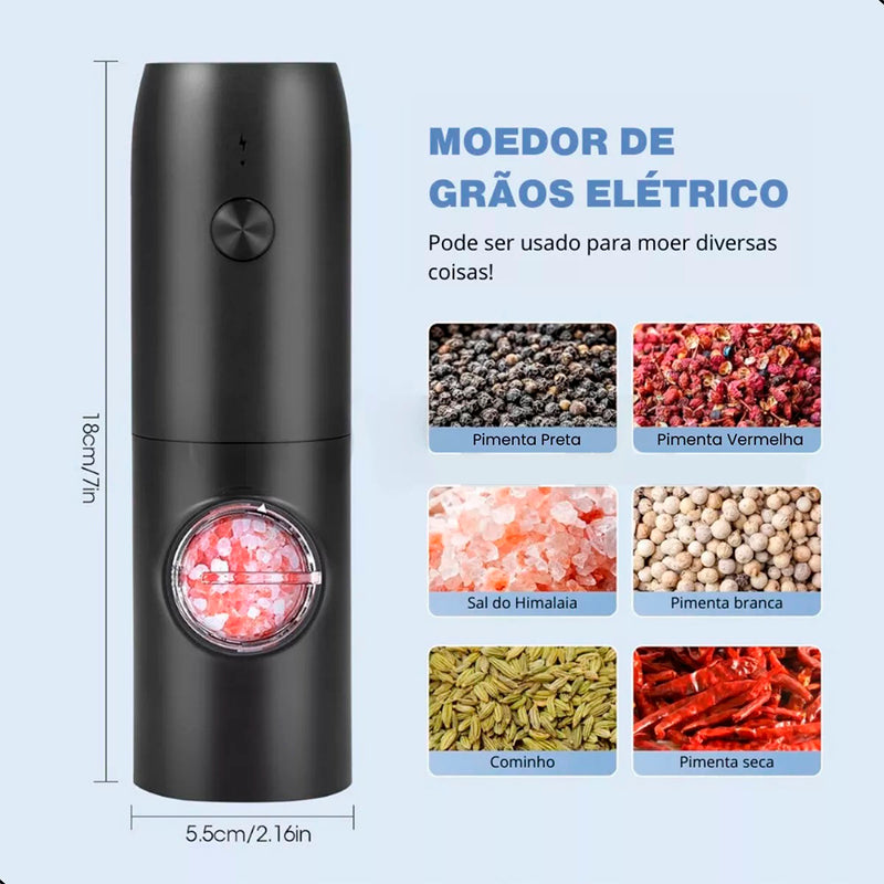 Moedor Elétrico de Pimenta, Sal e Temperos – Automático com Ajuste de Moagem