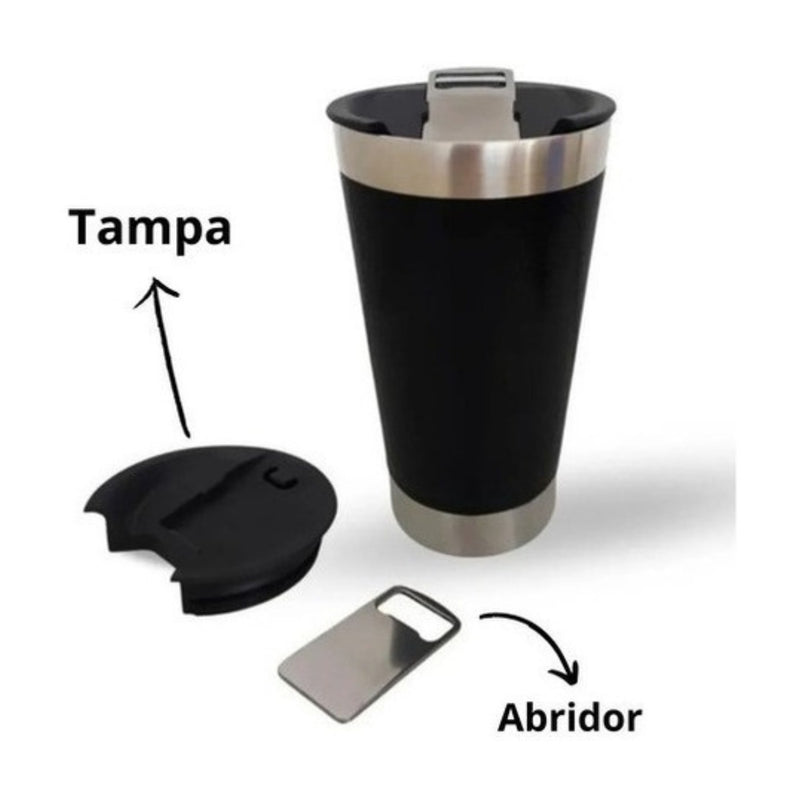 Copo Térmico De Inox 473ML Com Tampa e Abridor de Garrafa