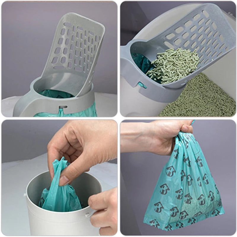 Pá de Limpeza para Gato com Dispenser – Coletor Integrado para Caixa de Areia e Vaso Sanitário Pet