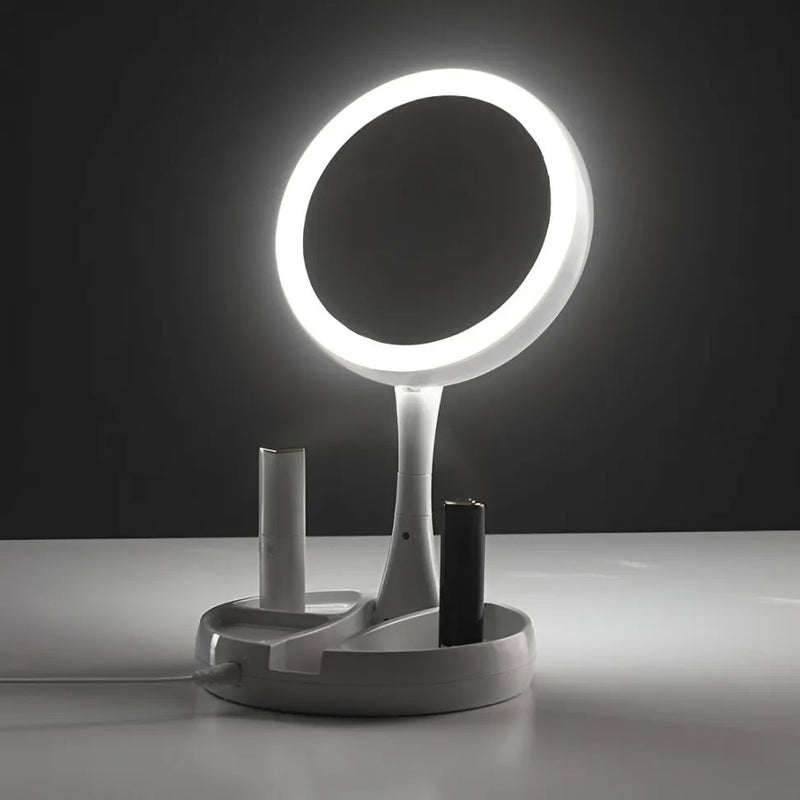 Espelho de Maquiagem com Luz LED, Dobrável e Zoom 10x – Alta Definição e Portabilidade