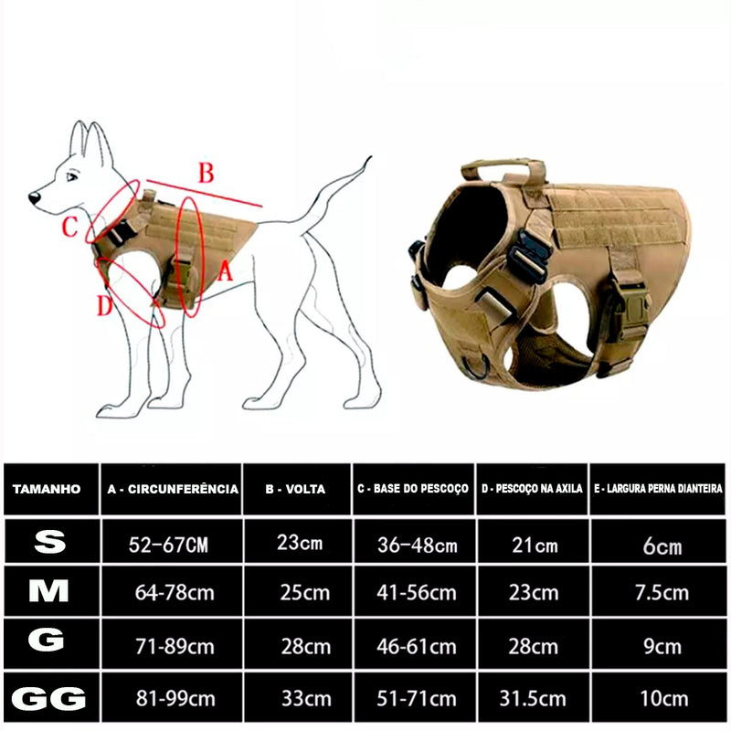 Peitoral Tático e Guia Anti-Puxão Para Cães