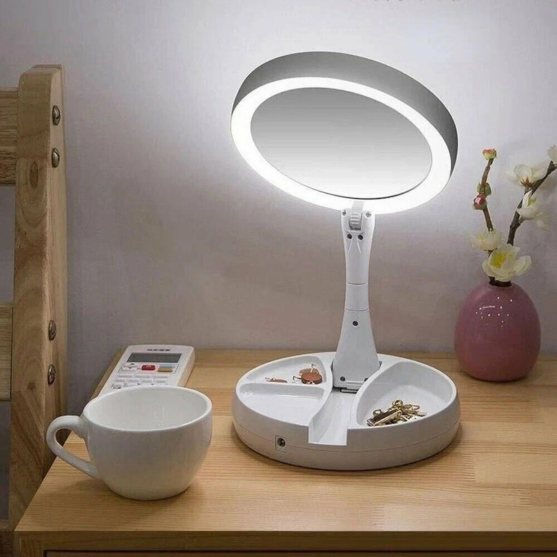 Espelho de Maquiagem com Luz LED, Dobrável e Zoom 10x – Alta Definição e Portabilidade