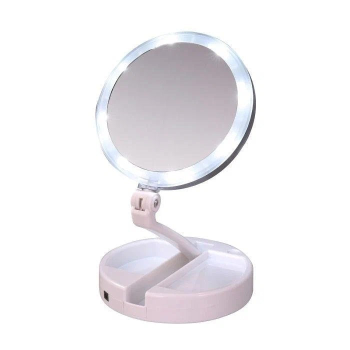 Espelho de Maquiagem com Luz LED, Dobrável e Zoom 10x – Alta Definição e Portabilidade