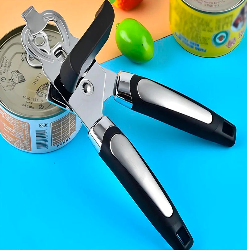  Abridor de Latas em Aço Inoxidável – 2 em 1 para Latas e Garrafas com Cabo Confortável