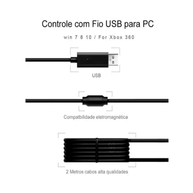 Controle 2 Em 1 Com Fio Para Xbox 360 Pc