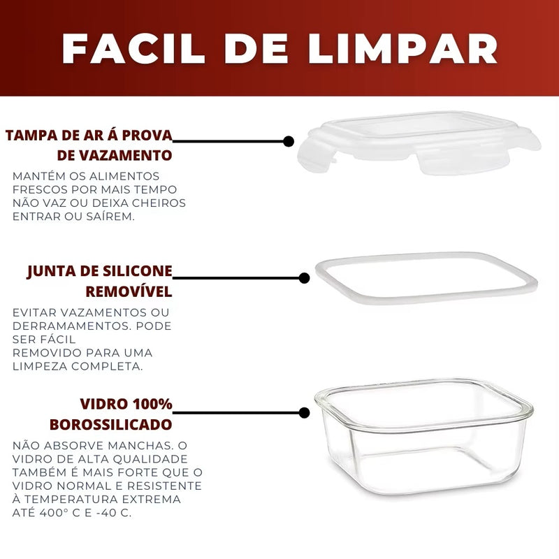 Pote Com Tampa Hermética Armazenamento de Alimentos 640ml - KIT 02 UND