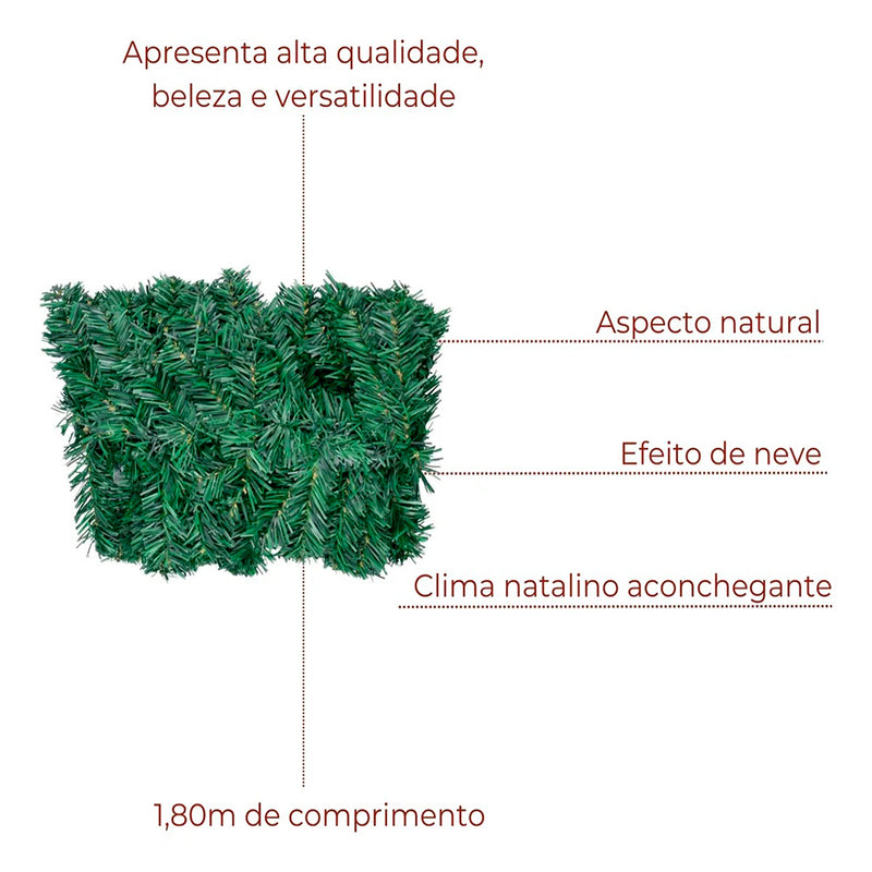 Festão Aramado 1,80m – Enfeite de Natal para Árvore, Guirlandas e Decoração Natalina
