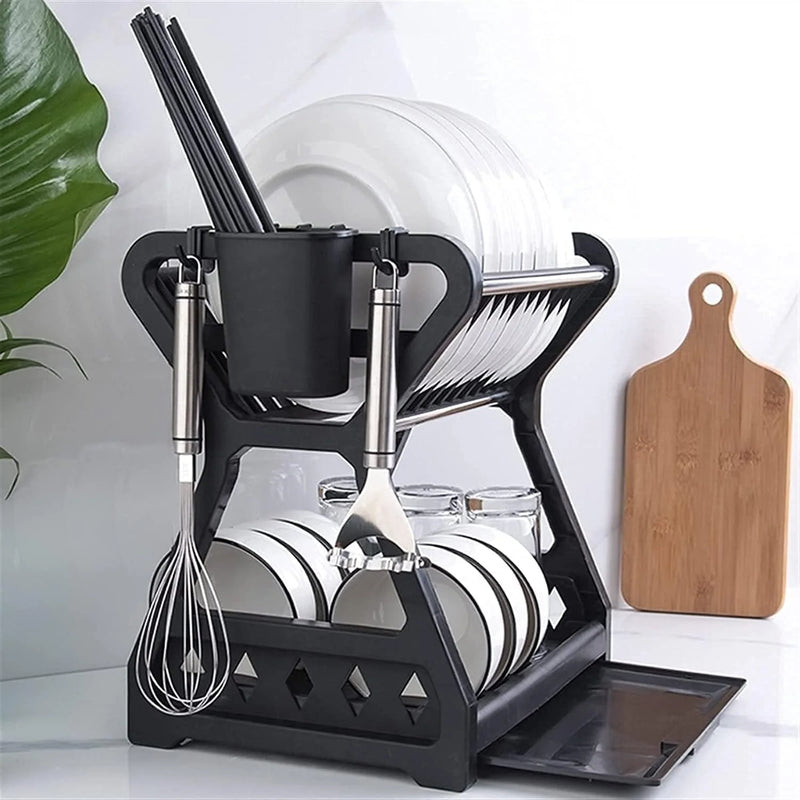 Escorredor de Louça Duplo – Suporte Prático para Pratos, Talheres e Organização da Cozinha