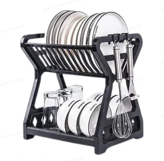 Escorredor de Louça Duplo – Suporte Prático para Pratos, Talheres e Organização da Cozinha