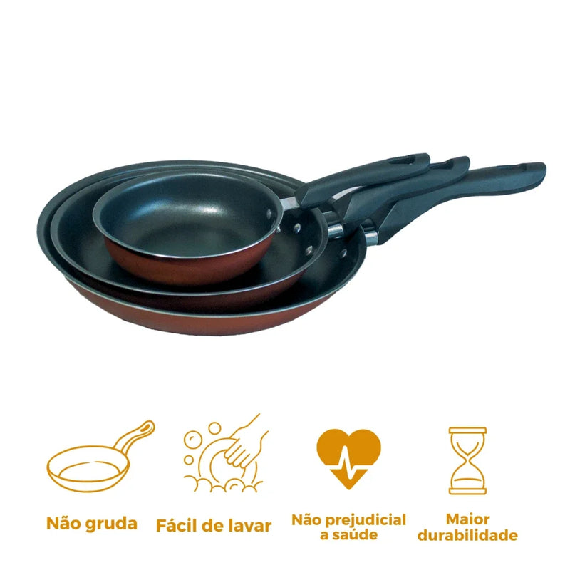 Frigideiras Globalflon Teflon – Kit com 3 Peças Antiaderentes Ideal para Ovos, Grelhados e Mais