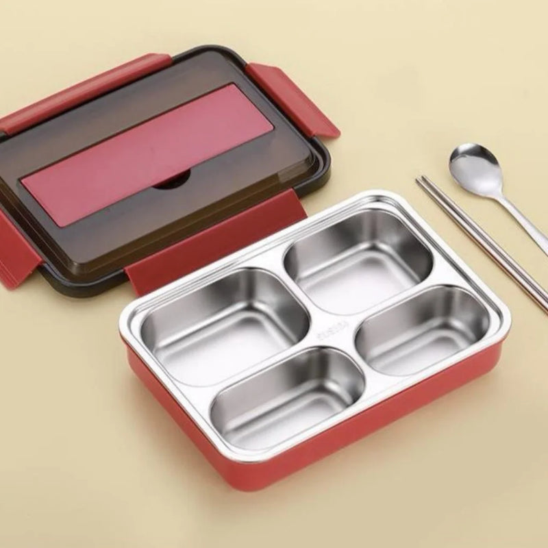 Marmita de Aço Inox 2 Litros Com Divisórias e Talheres