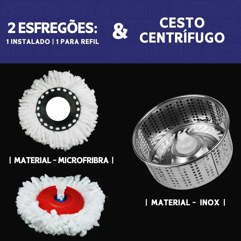 Mop Giratório Completo Nybc – Cesto em Inox com 2 Refis e Saboneteira Integrada