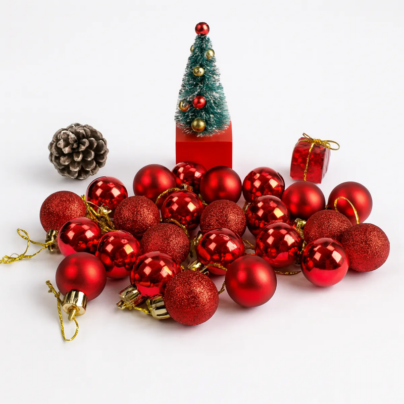 Bolinhas Natalinas 3cm – Conjunto com 30 Enfeites para Árvores