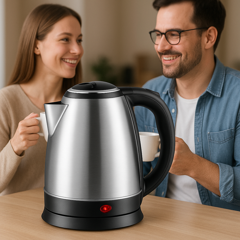 Chaleira Inox Elétrica 1.8L Com Desligamento Automático – Potente, Segura e com Base Giratória (1100W)