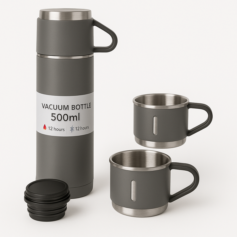 Garrafa Térmica Inox 500ml + 2 Xícaras – Conservação de Temperatura