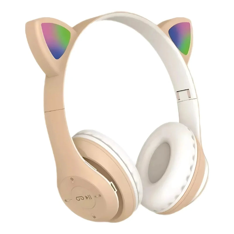 Fone de Ouvido Gatinho Bluetooth – LED Colorido para Crianças e Jovens