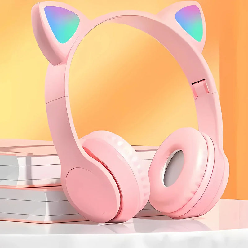 Headset Bluetooth Infantil Orelha de Gato com LED – Várias Cores