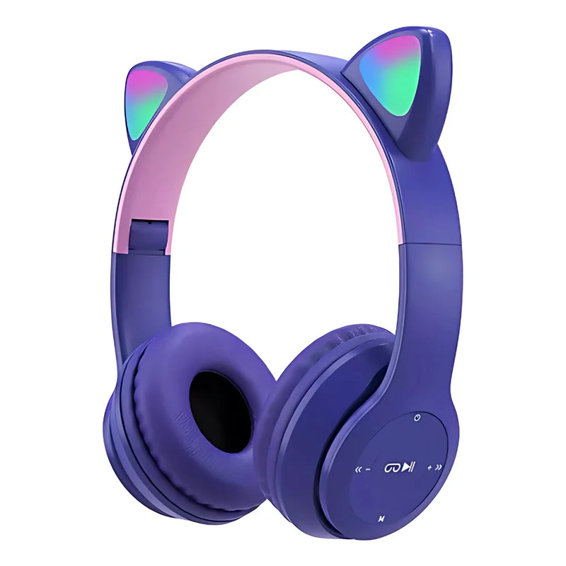 Headset Bluetooth com Orelha de Gato – LED Luminoso, Cores Variadas