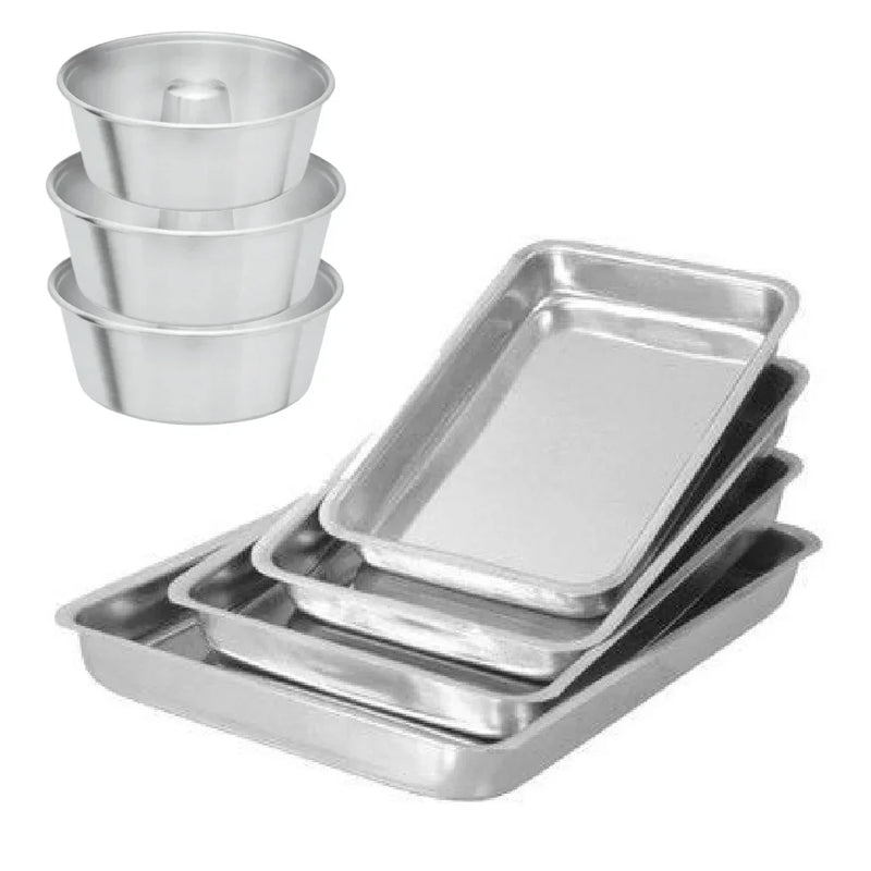 Kit Assadeiras para Forno – 4 Formas Retangulares + 3 de Pudim em Alumínio