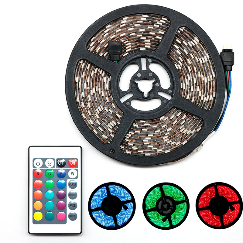 Kit Completo Fita LED RGB 5050 5m – 300 LEDs IP65 com Controle Remoto