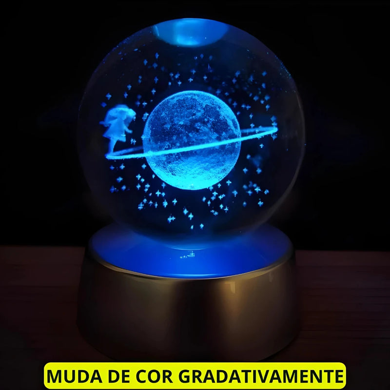 Luminária Cristal de Mesa LED – Terra, Lua, Galáxia e Sistema Solar Decorativo