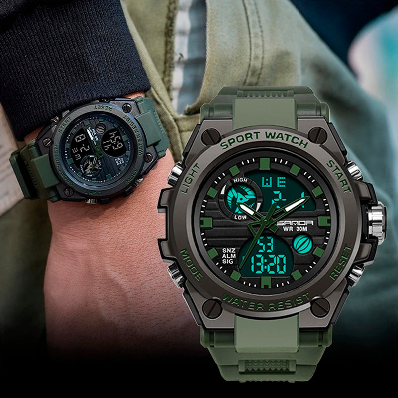 SANDA Relógios esportivos de moda marca de luxo à prova d 'água com cronógrafo duplo display masculino

