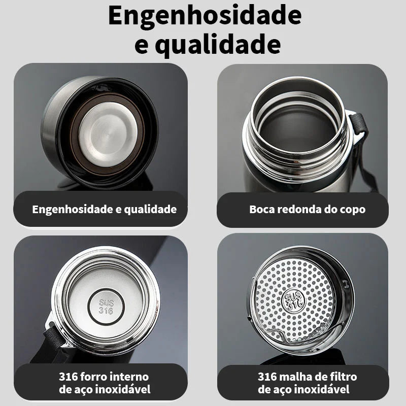 Garrafa Térmica 1000ml Inox Com Infusor Quente Fria Aço Inox