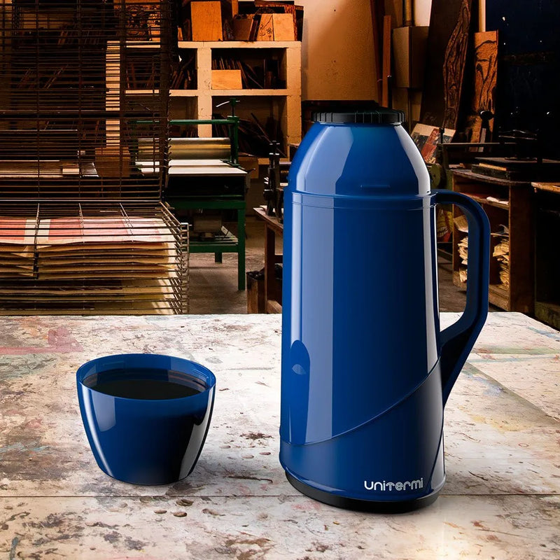 Garrafa Térmica Unitermi Roma 1 Litro Azul – Ideal para Café e Bebidas Quentes