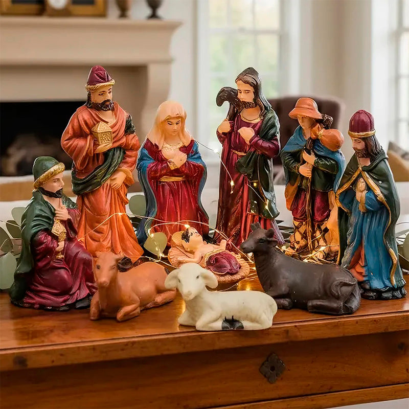 Mini Presépio De Natal Decoração Natalina Em Resina 10 Peças