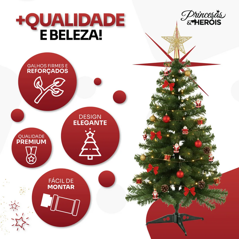 Árvore De Natal Decorada 90cm Pinheiro Natalino Verde 65 Enfeites Decoração Premium Super Cheia Com Pisca 110v