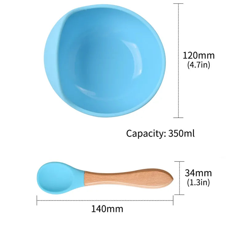 Conjunto de Tigela e Colher de Silicone para Alimentação Do Bebê