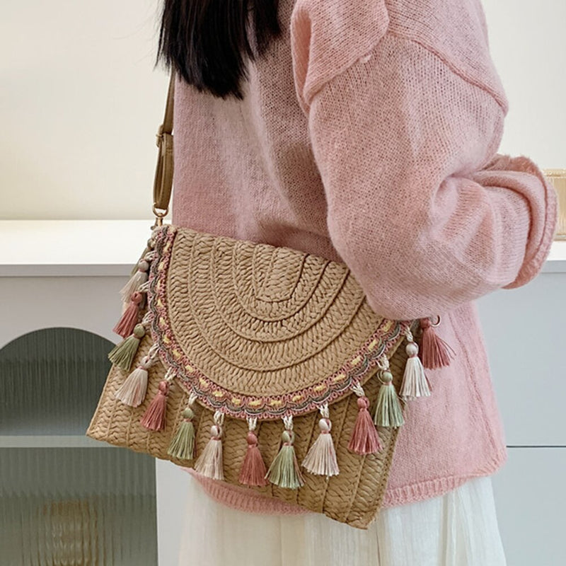 Bolsa Feminina de Ombro Boho Palha - Samira