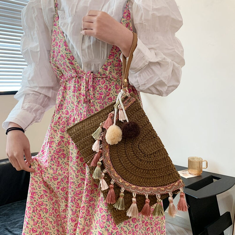 Bolsa Feminina de Ombro Boho Palha - Samira